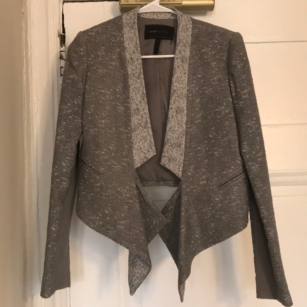 BCBG Grey and White Tweed Blazer